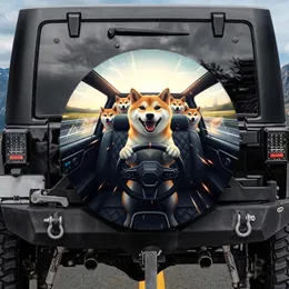 Shiba Inu Dogs Driving Car Interior Highway Adventure - Travel Essentials Gift for Dog Lovers Spare Tire Cover