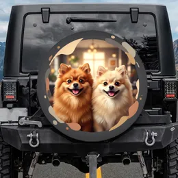 Pomeranian Dogs Engaging Eyes Interior Scene - Dog Lover Home Decor Lifestyle Gift Spare Tire Cover