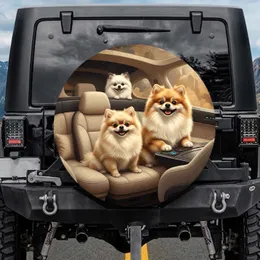Smiling Pomeranian Dogs Car Interior - Luxury Vehicle Decor Gift for Dog Lover Spare Tire Cover