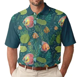 Vibrant Discus Angelfish Butterflyfish Aquatic Garden Underwater Scene - Ocean Life Lover Gift Men's Polo Shirt
