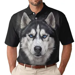 Siberian Husky Bright Blue Eyes Black Background Dog Portrait - Dog Lover Gift Men's Polo Shirt