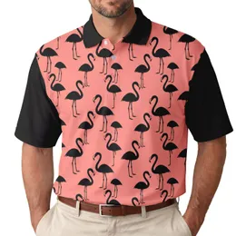 Coral Pink Black Flamingo Bird Icons - Everyday Casual Wear Gift for Bird Lovers Men's Polo Shirt