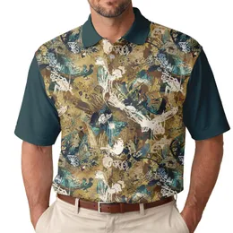 Gold Brown Blended Brushstrokes Splatters Scribbles Lines Field - Casual Everyday Wear Men's Polo Shirt