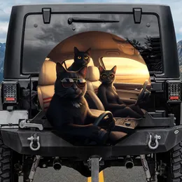 Black Cats Golden Hour Road Trip - Cat Lover Travel Gift Spare Tire Cover
