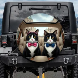 Tuxedo Cats Pink Bow Blue Bowtie Luxurious Car Interior - Pet Lover Gift for Cat Owners Spare Tire Cover