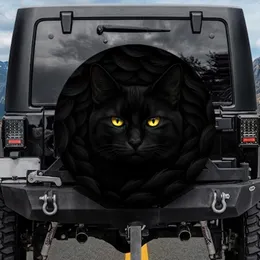 Majestic Black Cat Face with Piercing Luminous Golden Eyes - Wildlife Lover Car Decor Gift Spare Tire Cover