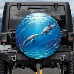 Bottlenose Dolphins Swimming Water Reflections Ocean Aquatic Scene Wildlife Lover Gift Spare Tire Cover