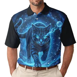 Electric Blue Cat Glowing Eyes Luminous Claws Cosmic Stardust Abyss - Fantasy Lover Gift Men's Polo Shirt