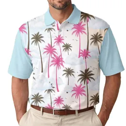 Pink Magenta Palm Trees Bird Silhouettes Clouds - Tropical Lifestyle Gift for Bird Lover Men's Polo Shirt