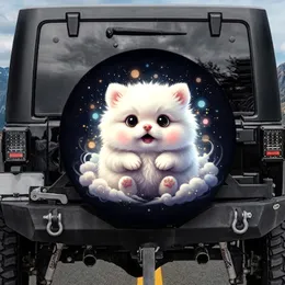 Cute Fluffy White Creature Big Eyed Pink Nosed Midnight Black - Pet Lover Gift Spare Tire Cover