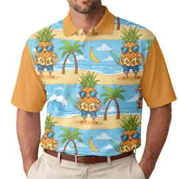 Sunglasses Pineapple Parachute Monkey Sandy Beach Ocean Sky - Tropical Vacation Men's Polo Shirt