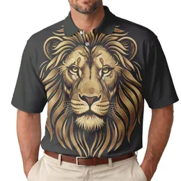 Majestic Gold Bronze Lion Head - Safari Animal Lover Gift for Wildlife Admirers Men's Polo Shirt