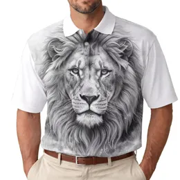 Monochrome Powerful Lion Face Piercing Eyes Majestic Mane - Big Cat Lover Gift Men's Polo Shirt