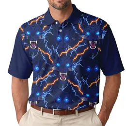 Leopard Panther Heads Electric Lightning - Big Cat Lover Gift for Him Men's Polo Shirt