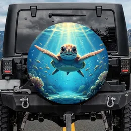 Smiling Baby Sea Turtle Ocean Scene Golden Sunlight - Underwater Ocean Life Gift Spare Tire Cover