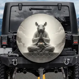 Ancient Stone Meditating Rat Prayer Gesture Lotus Flower - Zen Lifestyle Travel Gift Spare Tire Cover