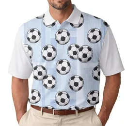 Classic Black White Soccer Balls Light Blue Pinstripes - Game Day Gift for Soccer Fan Men's Polo Shirt