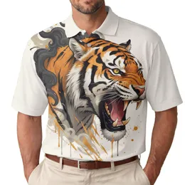 Roaring Yellow Eyed Tiger Head Smoke Mist Golden Splatter - Tiger Lover Gift Men's Polo Shirt
