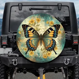 Realistic Butterfly Vintage Botanical Floral Collage - Aged Parchment Home Decor Gift Spare Tire Cover