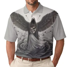 Hooded Winged Figure Embrace Arrows Swirling Clouds - Fantasy Lover Gift Men's Polo Shirt