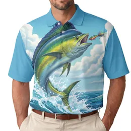 Mahi Mahi Dorado Fish Leaping Dynamic Ocean Waves Fishing Lure Scene - Ocean Angler Gift Men's Polo Shirt