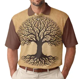 Gnarled Tree of Life Thick Roots Bare Branches Dark Silhouette Distressed Parchment - Nature Lover Gift Men's Polo Shirt