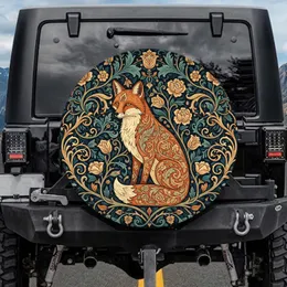 Red Fox Seated Arts Crafts Winding Floral Foliage Tapestry - Wildlife Lover Gift Spare Tire Cover