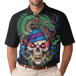 Menacing Skull Dragon Bandana Hoop Earrings Fangs Spikes Tendrils - Fantasy Lover Gift Men's Polo Shirt