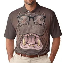 Hippopotamus Face Black Glasses Wide Grin White Teeth - Animal Lover Gift Men's Polo Shirt