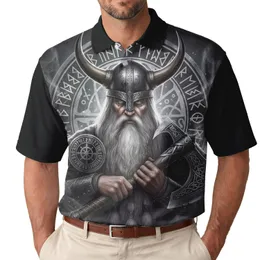 Viking Warrior White Beard Horned Helmet Runic Axe Shield - Mythology Fan Gift Men's Polo Shirt