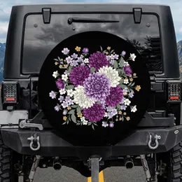 Purple White Dahlia Cascading Yellow Flowers Green Foliage - Home Decor Gift Spare Tire Cover