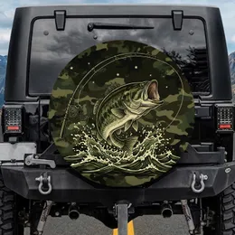 Leaping Bass Fish Fishing Rod Outdoor Sport Fishing Gift for Fishing Enthusiast Spare Tire Cover