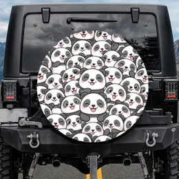 Cartoon Panda Faces Dense Crowd - Panda Lover Gift Spare Tire Cover