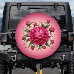 Fuchsia Peony Bloom Emerald Leaves - Home Decor Gift for Garden Lover Spare Tire Cover