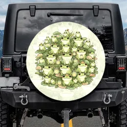 Stacked Various Sizes Cartoon Frogs Lily Pads - Outdoor Decor Gift for Amphibian Lover Spare Tire Cover
