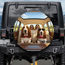 Basset Hounds Driving Car Sunglasses Red Bowtie - Road Trip Travel Dog Lover Gift Spare Tire Cover