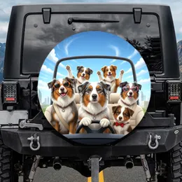Australian Shepherd Dogs Driving Car - Adventure Road Trip Gift for Dog Lovers Spare Tire Cover