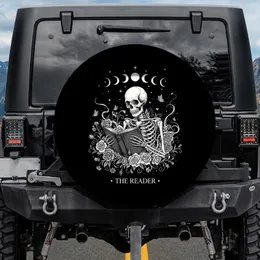 The Reader Skeletal Book Moon Stars Gothic Floral - Book Lover Gift Spare Tire Cover
