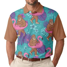 Bigfoot Flamingo Tropical Foliage - Tropical Vacation Gift for Bigfoot Lovers Men's Polo Shirt