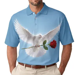 Majestic White Dove Red Rose Flight - Wildlife Lover Gift for Bird Enthusiasts Men's Polo Shirt