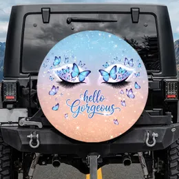 Crescent Moon Luminous Eyes Butterflies Hello Gorgeous Text - Beauty Lover Gift Spare Tire Cover