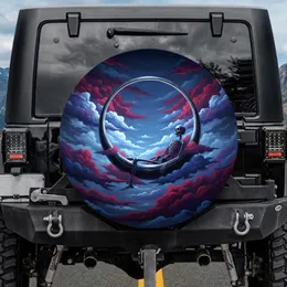 Skeleton Moon Boat Silver Ring Clouds - Vehicle Decor Gift for Car Enthusiast Spare Tire Cover