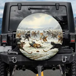 Anthropomorphic Cats Field Hockey Winter Game - Cat Lover Gift for Pet Owners Spare Tire Cover