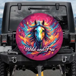 Multi-Color Horse Head Brushstrokes 'Wild and Free' - Wildlife Lover Gift Spare Tire Cover