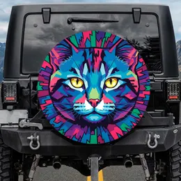 Pop Art Cat Face Yellow Eyes Full Coverage - Animal Lover Automotive Gift Spare Tire Cover