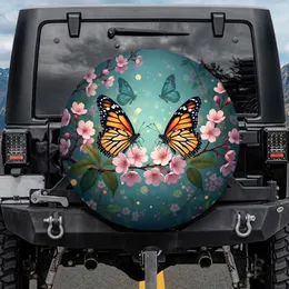 Monarch Butterflies Cherry Blossom - Wildlife Lover Vehicle Decor Spare Tire Cover