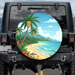 Palm Tree Bananas Tropical Beach Ocean Hibiscus Flowers - Travel Essentials Spare Tire Cover