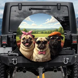 Pug Trio Sunglasses Beret Sunny Landscape - Pet Lover Travel Spare Tire Cover