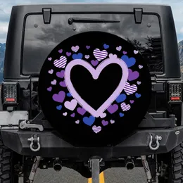 Lavender Heart Outline Scattered Purple Blue Hearts - Vehicle Decor Gift Spare Tire Cover
