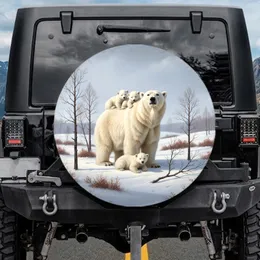 Polar Bear Family & Cubs in Wintry Arctic Landscape - Wildlife Lover Gift Spare Tire Cover